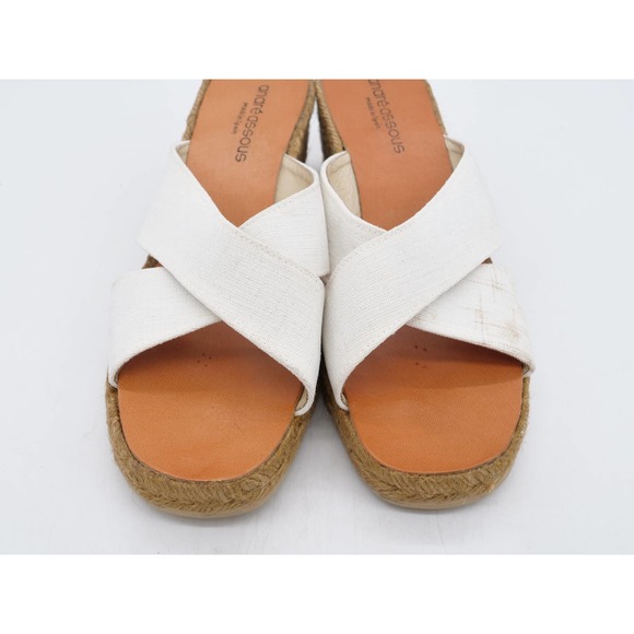 Andre Assous Sandals Womens 9 White Fabric Wedge Heel Espadrille Slides - Picture 7 of 12